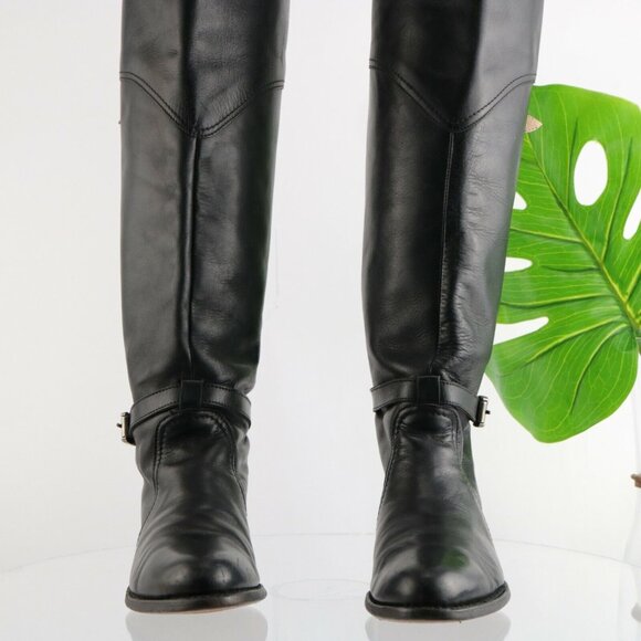 Frye Womens Dorado Riding Boot Size 6 Tall Black Leather Buckle Strap Moto Biker - Picture 3 of 12